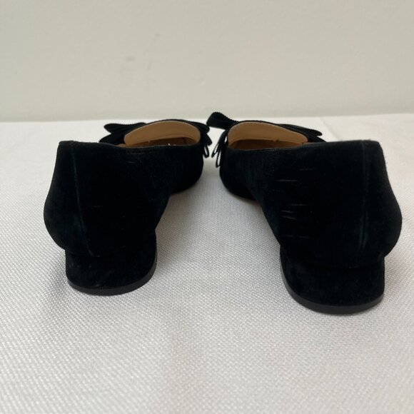 Adrienne Vittadini Pointed Toe Low Heel Black Suede Flat Ballet Ribbon Bow 9.5 - Picture 5 of 10